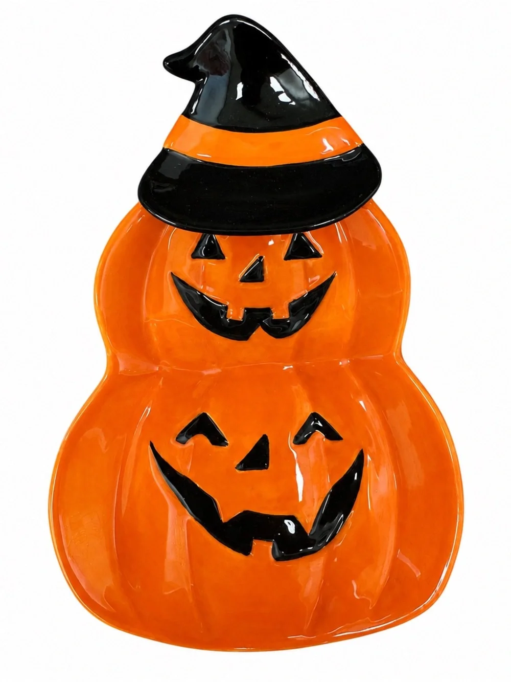 NEW Halloween Ceramic Jack O’ Lantern Platter Set of 2 Witch Hat Pumpkin